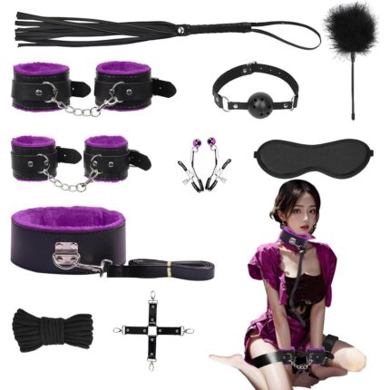BDSM Leather Collar Bondage Kit for Couples 10 Pcs Set - 1080x1080 Official